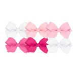 Wee Ones Girls\' Mini Bow 6 pc Set Solid Grosgrain Variety Pack on a WeeStay Clip - White, Light Pink, Pearl, Hot Pink, Shocking Pink,One Size