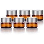 (6 pack) 5 ml 1/6 oz Amber Glass Balm Jars with Silver Matte Smooth Lids