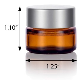 (6 pack) 5 ml 1/6 oz Amber Glass Balm Jars with Silver Matte Smooth Lids
