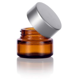 (6 pack) 5 ml 1/6 oz Amber Glass Balm Jars with Silver Matte Smooth Lids