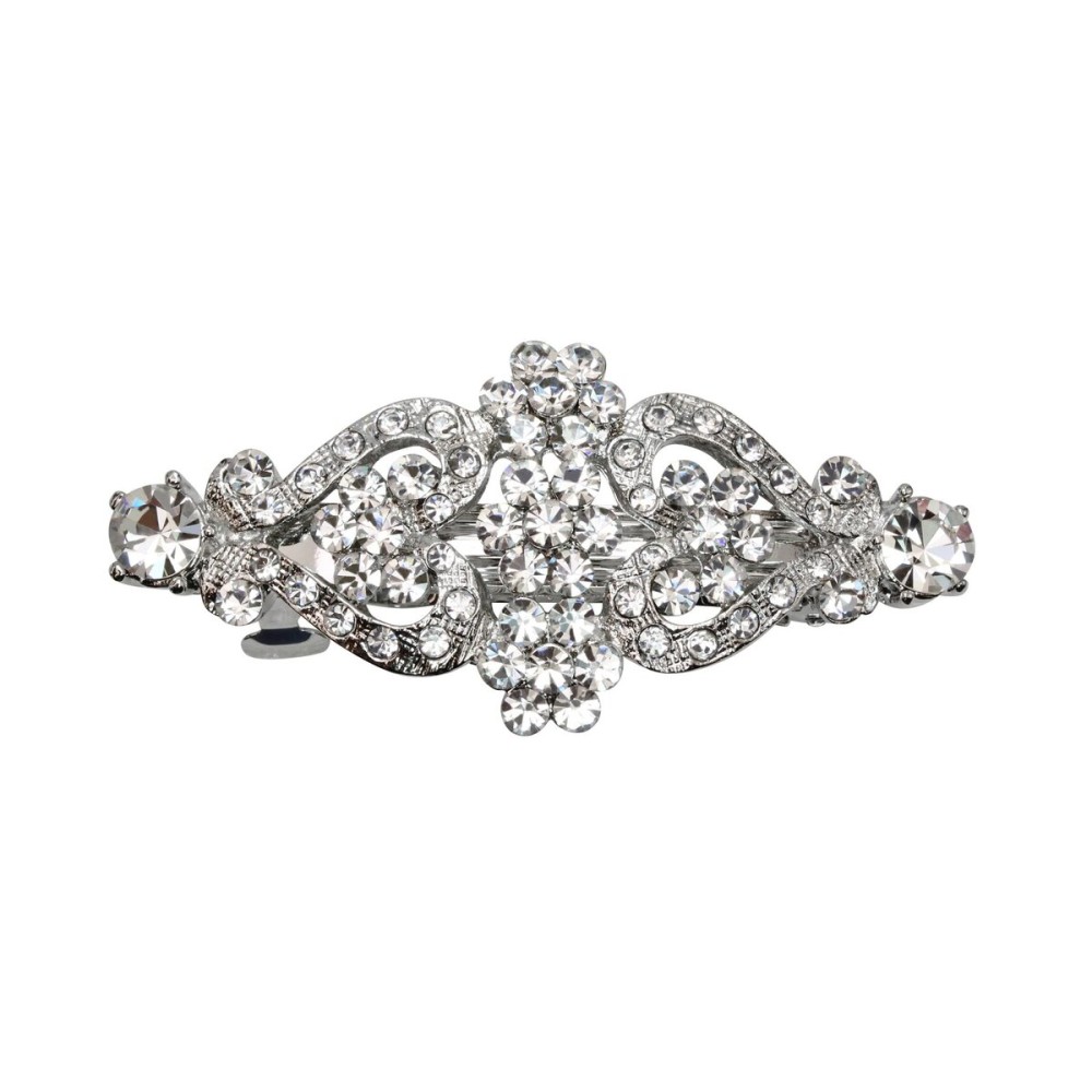 Faship Clear Rhinestone Crystal Floral Double Hearts Hair Barrette Clip Faship Clear Rhinestone Crystal Floral Double Hearts Hair Barrette Clip