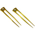 JWL HAWNKOA PRODUCTS (2) Anodized Aluminum Two Prong Straight 6 Hair Forks Unbreakable Waterproof Pick Pic Pin Comb Hawaiian Style (Gold)