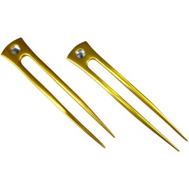 JWL HAWNKOA PRODUCTS (2) Anodized Aluminum Two Prong Straight 6 Hair Forks Unbreakable Waterproof Pick Pic Pin Comb Hawaiian Style (Gold)