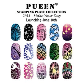 PUEEN Nail Art Stamp Collection Set 24M - Make Your Day - 24 Unique Nail Art Image Plates (144 Images) with Storage Case - Stainless Steel Plates with Protective Nylon Screen