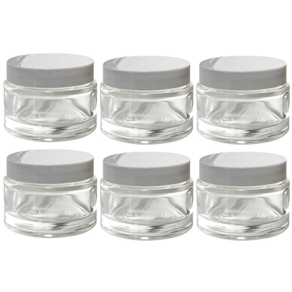 2 oz Clear Glass Thick Wall Balm Jars with White Foam Lined Smooth Lids (6 pack) 2 oz Clear Glass Thick Wall Balm Jars with White Foam Lined Smooth Lids (6 pack)