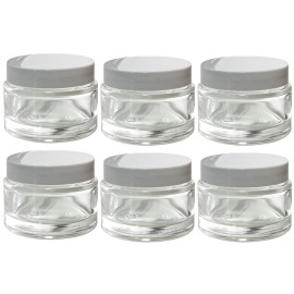 2 oz Clear Glass Thick Wall Balm Jars with White Foam Lined Smooth Lids (6 pack)