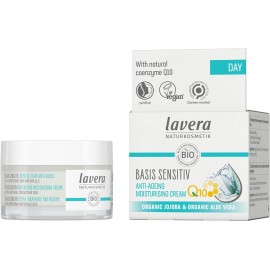 lavera Basis Sensitive Anti Wrinkle Moisturizing Cream - Face Cream with Q10 & Aloe Vera - Moisturizing Facial Cream - Anti Aging Cream - PETA Certified - Vegan - Made in Germany - 1.7 Fl Oz