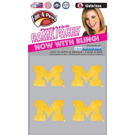 Fan-A-Peel Michigan Waterless Temporary Tattoos - Hypoallergenic Peel and Stick Waterproof Temporary Tattoos, Glitter - Officially Licensed