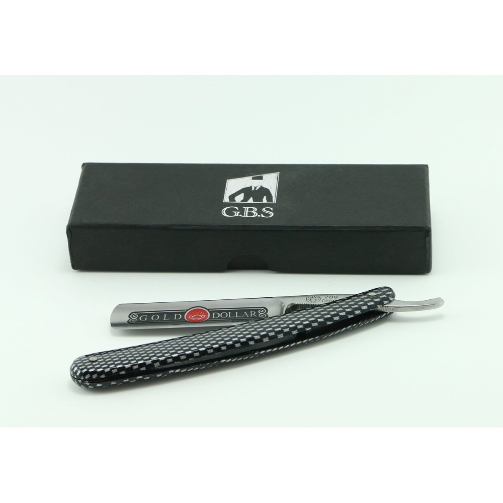 GBS Carbon Steel 5/8 Straight Razor with Imitation Carbon Fiber Checkered Pattern Scales