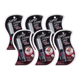 iENVY Super Strong Hold Eyelash Adhesive, Waterproof, 48-Hour Long-Lasting Lash Glue, Latex-Free, Hypoallergenic, Quick-Drying with Brush-On Applicator for Strip Lashes (Black, 6 Pack)