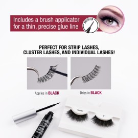 iENVY Super Strong Hold Eyelash Adhesive, Waterproof, 48-Hour Long-Lasting Lash Glue, Latex-Free, Hypoallergenic, Quick-Drying with Brush-On Applicator for Strip Lashes (Black, 6 Pack)