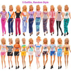 BARWA 42 Pack Doll Clothes and Accessories 5 PCS Fashion Dresses 5 Tops 5 Pants Outfits 6 PCS Mini Dresses 10 Shoes 6 Necklace 10 Hangers for 11.5 inch Doll