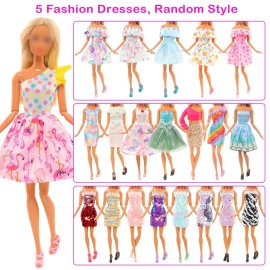 BARWA 42 Pack Doll Clothes and Accessories 5 PCS Fashion Dresses 5 Tops 5 Pants Outfits 6 PCS Mini Dresses 10 Shoes 6 Necklace 10 Hangers for 11.5 inch Doll