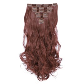 SWACC Women 20 Inches Curly Full Head 7 Separate Pieces Heat Resistance Synthetic Hair Clip in Hair Extensions (Dark Auburn-33)