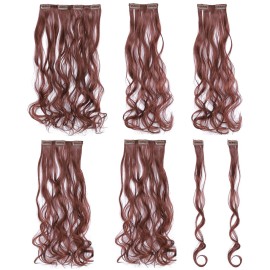 SWACC Women 20 Inches Curly Full Head 7 Separate Pieces Heat Resistance Synthetic Hair Clip in Hair Extensions (Dark Auburn-33) SWACC Women 20 Inches Curly Full Head 7 Separate Pieces Heat Resistance Synthetic Hair Clip in Hair Extensions (Dark Auburn-33)