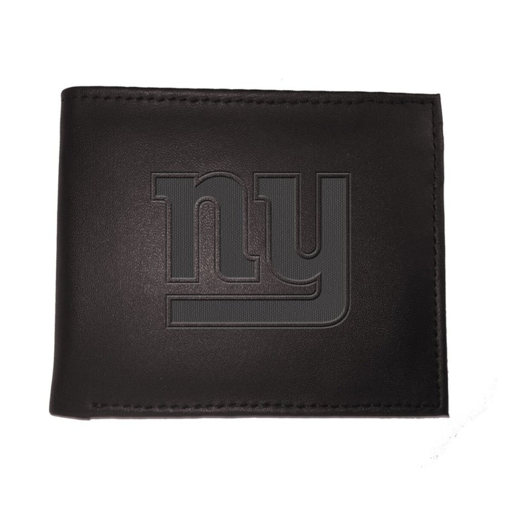 Team Sports America NFL New York Giants Black Black Wallet | Bi-Fold | Officially Licensed Stamped Logo | Made of Leather | Money and Card Organizer | Gift Box Included