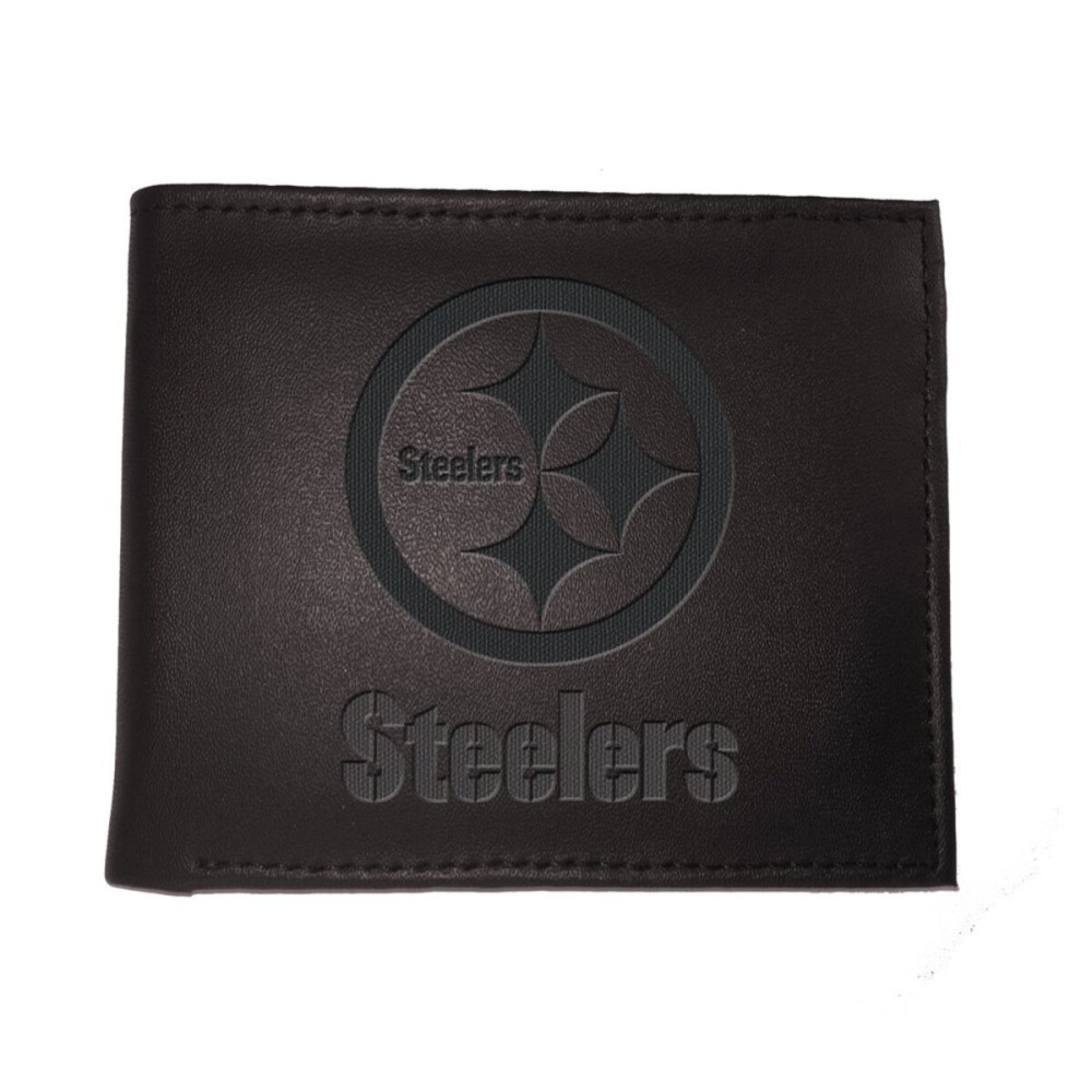 Team Sports America NFL Pittsburgh Steelers Black Wallet | Bi-Fold | Officially Licensed Stamped Logo | Made of Leather | Money and Card Organizer | Gift Box Included
