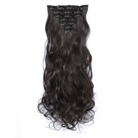 SWACC Women 20 Inches Curly Full Head 7 Separate Pieces Heat Resistance Synthetic Hair Clip in Hair Extensions (Dark Brown-4)