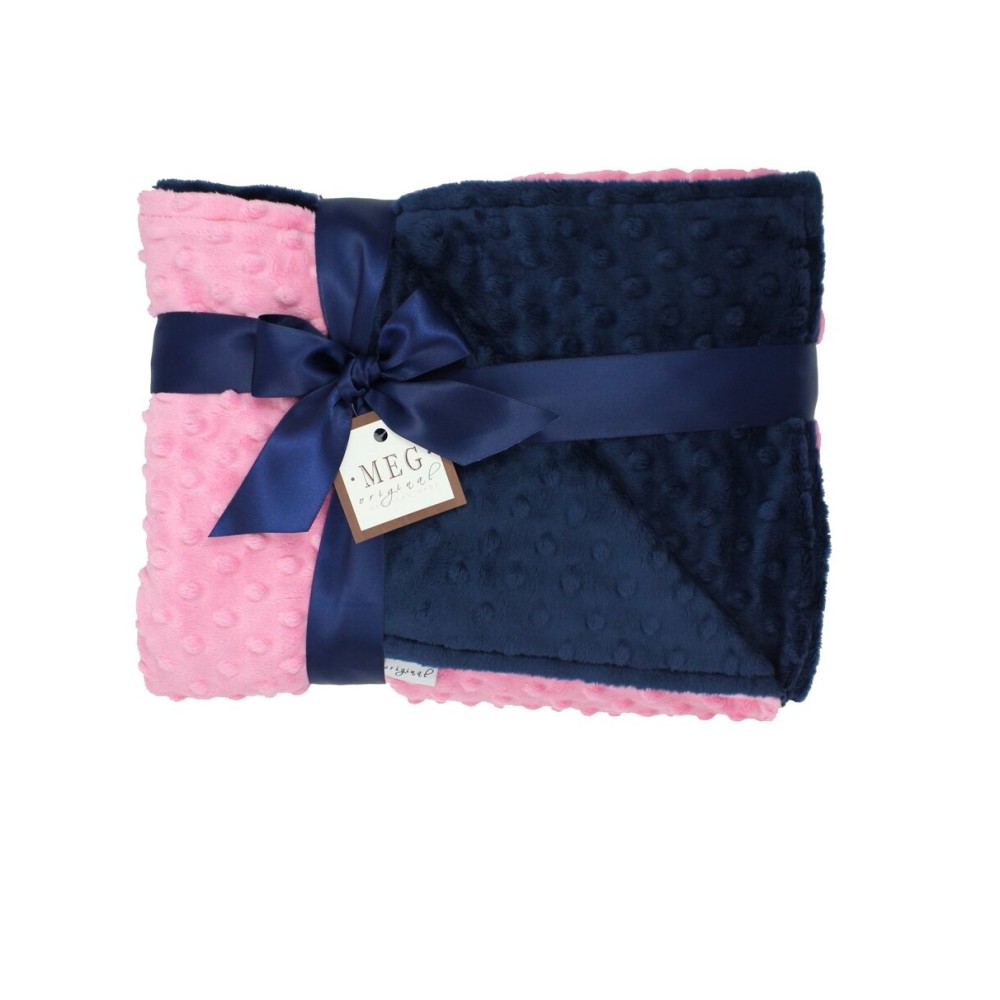 MEG ORIGINAL Paris Pink and Navy Blue Minky Dot Baby Girl/Toddler Crib Blanket 667