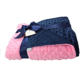 MEG ORIGINAL Paris Pink and Navy Blue Minky Dot Baby Girl/Toddler Crib Blanket 667