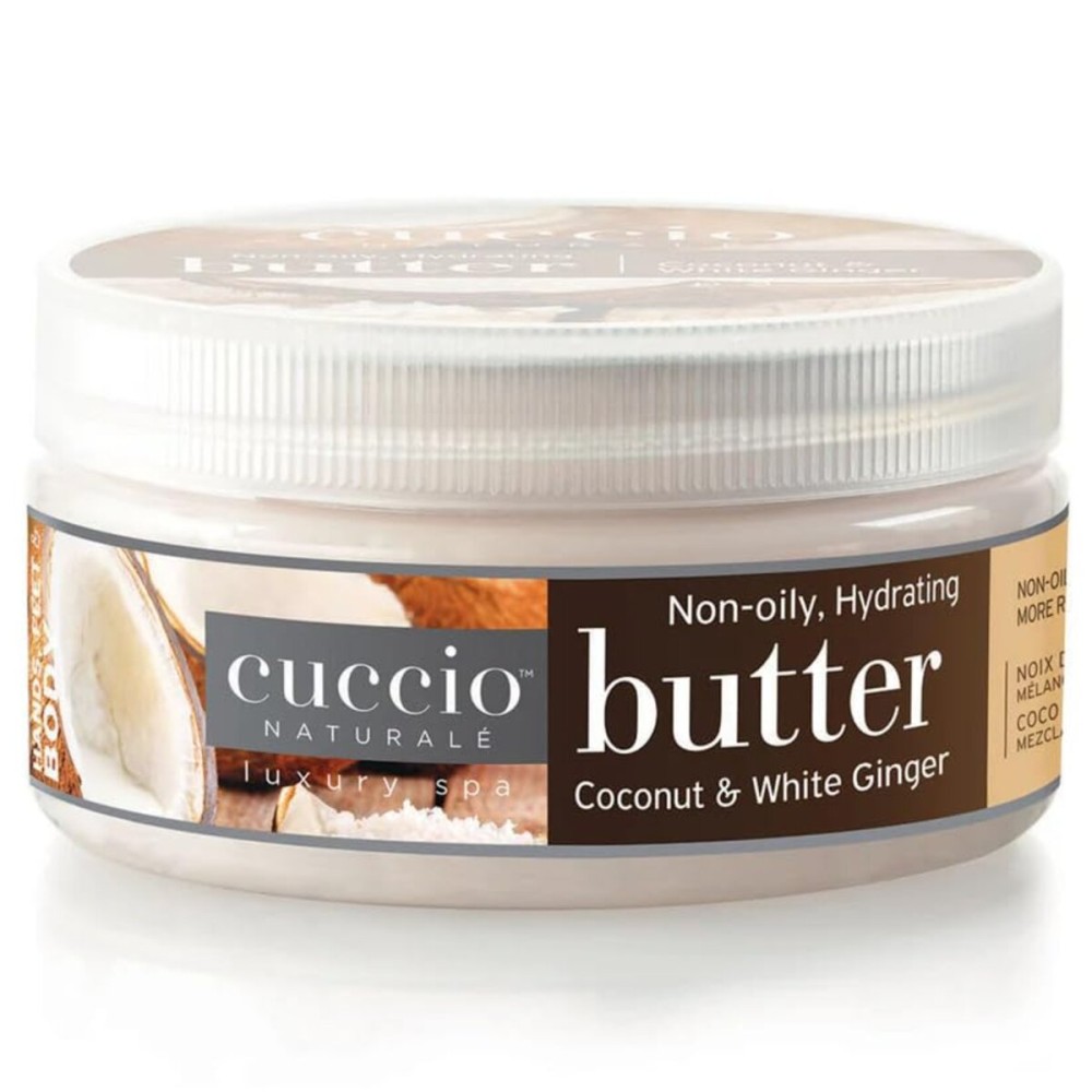 Cuccio Naturale Hydrating Butter Blend - Coconut & White Ginger - Non-Oily Moisturizer for Hands, Feet, & Body - Intense Long-Lasting Hydration for Soft, Smooth Skin with Natural Ingredients, 8 Oz