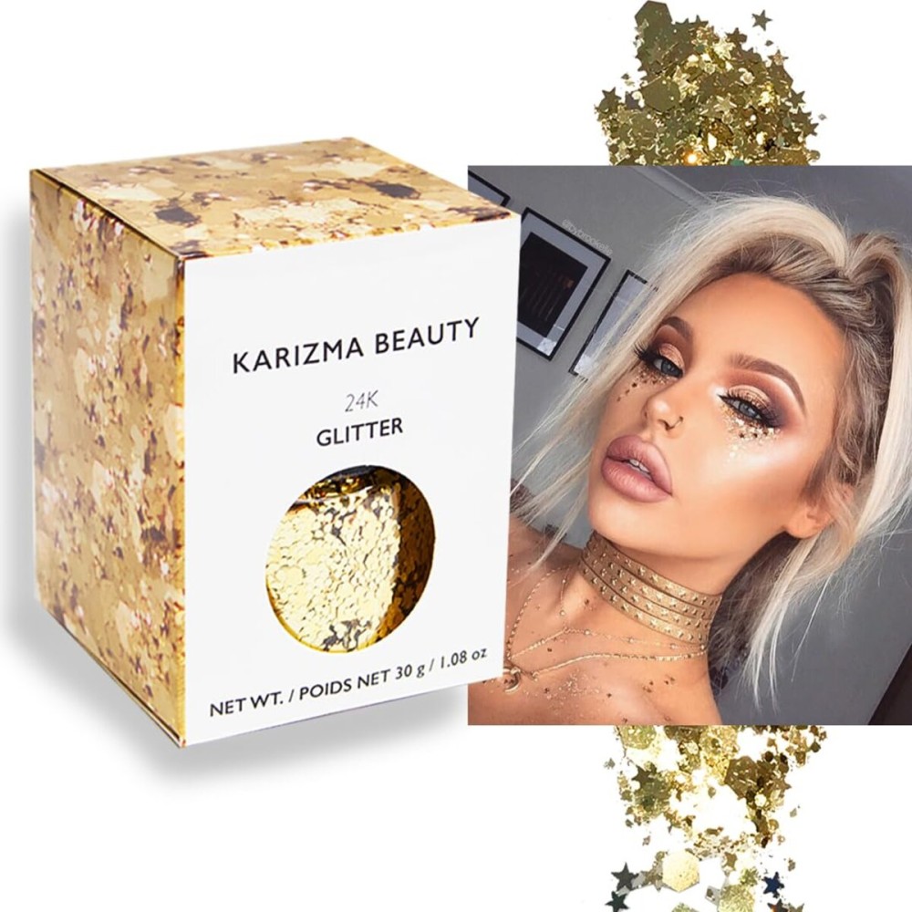Gold Rockstar Chunky Glitter  Large 30g Jar KARIZMA BEAUTY  Festival Glitter Cosmetic Face Body Hair Nails Gold Rockstar Chunky Glitter  Large 30g Jar KARIZMA BEAUTY  Festival Glitter Cosmetic Face Body Hair Nails