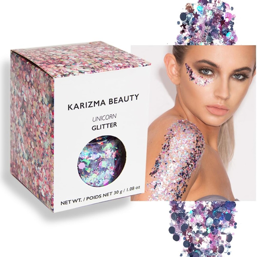 KARIZMA Unicorn Body Glitter - 30g Chunky Face, Hair, Eye & Body Glitter Set for Women - Rave & Festival Accessories KARIZMA Unicorn Body Glitter - 30g Chunky Face, Hair, Eye & Body Glitter Set for Women - Rave & Festival Accessories