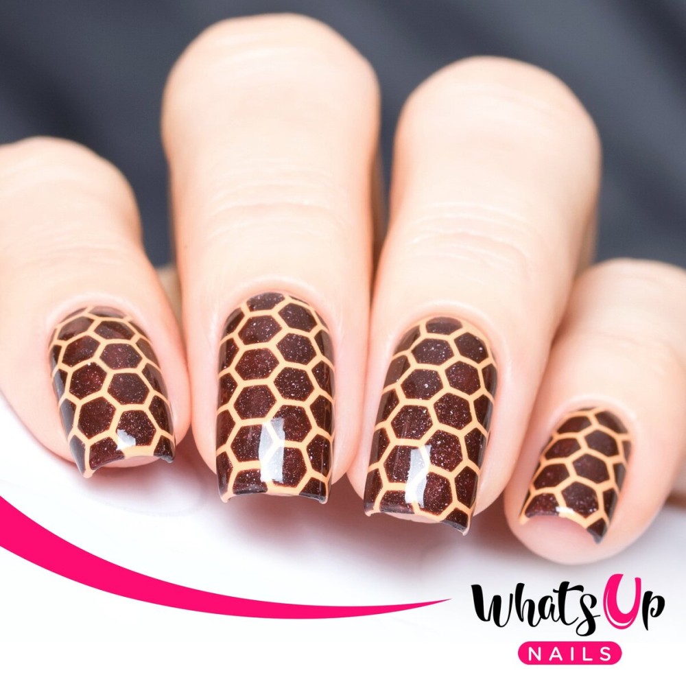 Whats Up Nails - Honeycomb Nail Vinyl Stencils for Nail Art Design (2 Sheets, 24 Stencils Total)