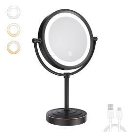GURUN 8.5 Inch Rechargeable Tabletop LED Lighted Makeup Mirror with 10x Magnification 4500mAh Battery Double Sided Vanity Mirror Oil-Rubbed Bronze M2208DO(8.5in,10x)
