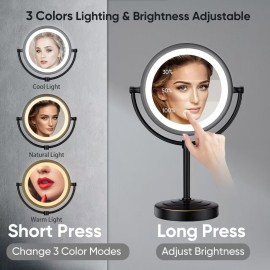 GURUN 8.5 Inch Rechargeable Tabletop LED Lighted Makeup Mirror with 10x Magnification 4500mAh Battery Double Sided Vanity Mirror Oil-Rubbed Bronze M2208DO(8.5in,10x)