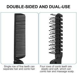 uxcell Folding Hair Comb, Portable Travel Double Headed Straightener Combs, 1 Pcs Mini Hair Cutting Brush Hairdressing Tools for Thin/Thick Curly Hair for Women and Men (Black)