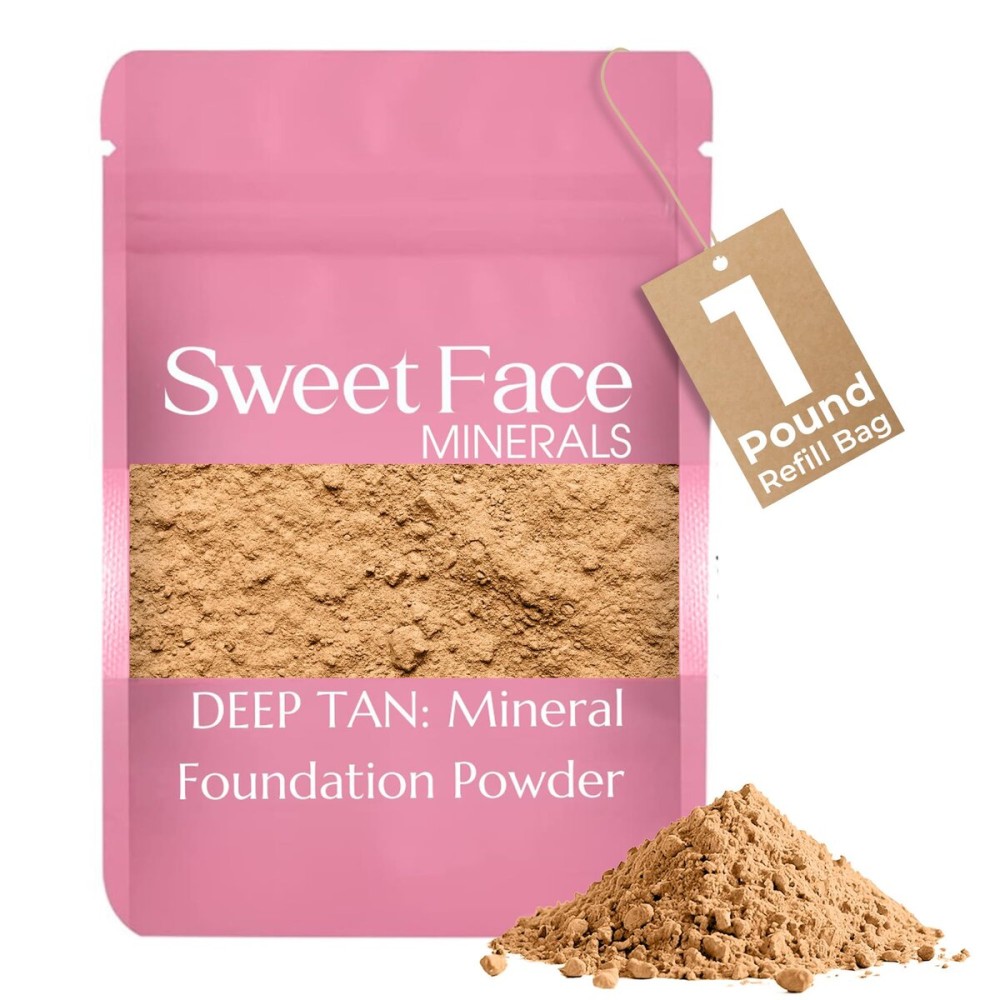 (1 Pound) (Deep Tan) Foundation Powder Refill By Sweet Face Minerals, Lightweight Mineral Loose Makeup Powder with SPF 20, Full Coverage Flawless Finish, Talc-free, Cruelty-Free, Refillable Pouch (1 Pound) (Deep Tan) Foundation Powder Refill By Sweet Face Minerals, Lightweight Mineral Loose Makeup Powder with SPF 20, Full Coverage Flawless Finish, Talc-free, Cruelty-Free, Refillable Pouch