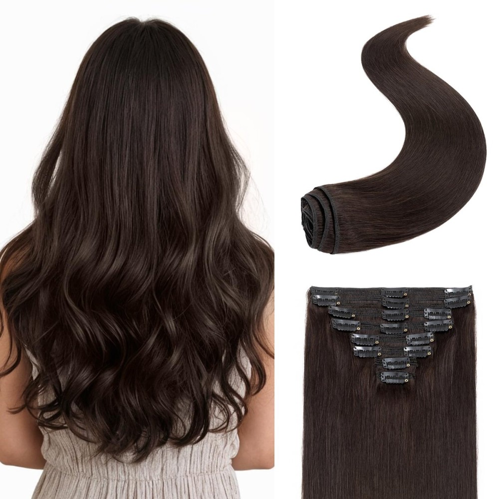S-noilite Clip in Hair Extensions Real Human Hair Dark Brown Human Hair Extensions Clip Ins 18 Inch 8pcs 140g Straight Clip in Human Hair Double Weft 2 S-noilite Clip in Hair Extensions Real Human Hair Dark Brown Human Hair Extensions Clip Ins 18 Inch 8pcs 140g Straight Clip in Human Hair Double Weft 2