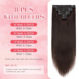 S-noilite Clip in Hair Extensions Real Human Hair Dark Brown Human Hair Extensions Clip Ins 18 Inch 8pcs 140g Straight Clip in Human Hair Double Weft 2 S-noilite Clip in Hair Extensions Real Human Hair Dark Brown Human Hair Extensions Clip Ins 18 Inch 8pcs 140g Straight Clip in Human Hair Double Weft 2