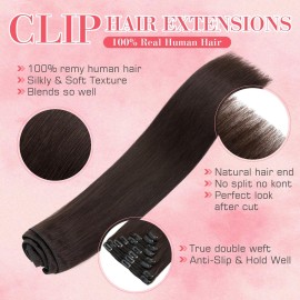 S-noilite Clip in Hair Extensions Real Human Hair Dark Brown Human Hair Extensions Clip Ins 18 Inch 8pcs 140g Straight Clip in Human Hair Double Weft 2 S-noilite Clip in Hair Extensions Real Human Hair Dark Brown Human Hair Extensions Clip Ins 18 Inch 8pcs 140g Straight Clip in Human Hair Double Weft 2