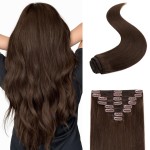 S-noilite Clip in Hair Extensions Real Human Hair Medium Brown Human Hair Extensions Clip Ins 18 Inch 8pcs 140g Straight Real Hair Extensions Clip in Human Hair Double Weft 4