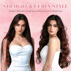 S-noilite Clip in Hair Extensions Real Human Hair Medium Brown Human Hair Extensions Clip Ins 18 Inch 8pcs 140g Straight Real Hair Extensions Clip in Human Hair Double Weft 4