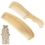 kilofly Genuine No Static Natural Sheep Horn Comb [Set of 2] + Carrying Pouch