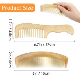 kilofly Genuine No Static Natural Sheep Horn Comb [Set of 2] + Carrying Pouch