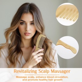 kilofly Genuine No Static Natural Sheep Horn Comb [Set of 2] + Carrying Pouch