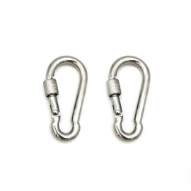 Stainless Steel 316 Carabiner Spring Heavy Duty Snap Hook with Screw Lock - 1/4 Inch Silver-2 Pack