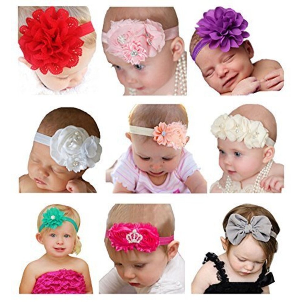 QandSweet Baby Girl Headbands with Polygonal Flower Inlay Rhinestone for Photography (Styles of 9)