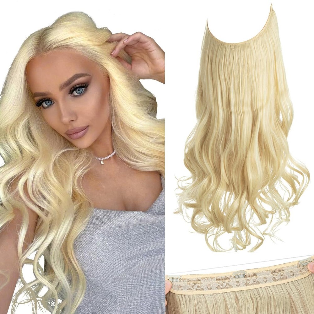 SARLA Invisible Wire Hair Extensions with 3 Clips Long Synthetic Wavy Curly Hairpiece Adjustable Transparent Headband for Women 18 Inch Beach Blonde SARLA Invisible Wire Hair Extensions with 3 Clips Long Synthetic Wavy Curly Hairpiece Adjustable Transparent Headband for Women 18 Inch Beach Blonde