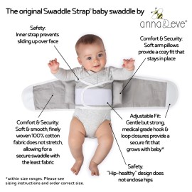 Anna & Eve - Swaddle Strap - Adjustable Arms Only Baby Swaddle, 100% Cotton, Prevents Overheating - Large Size Fits Chest 16 to 20.5 - Aqua