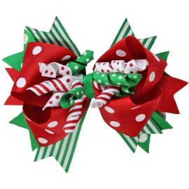 juDanzy Large Red and Green Polka Dot Jolly Christmas Hair Bow Clip juDanzy Large Red and Green Polka Dot Jolly Christmas Hair Bow Clip