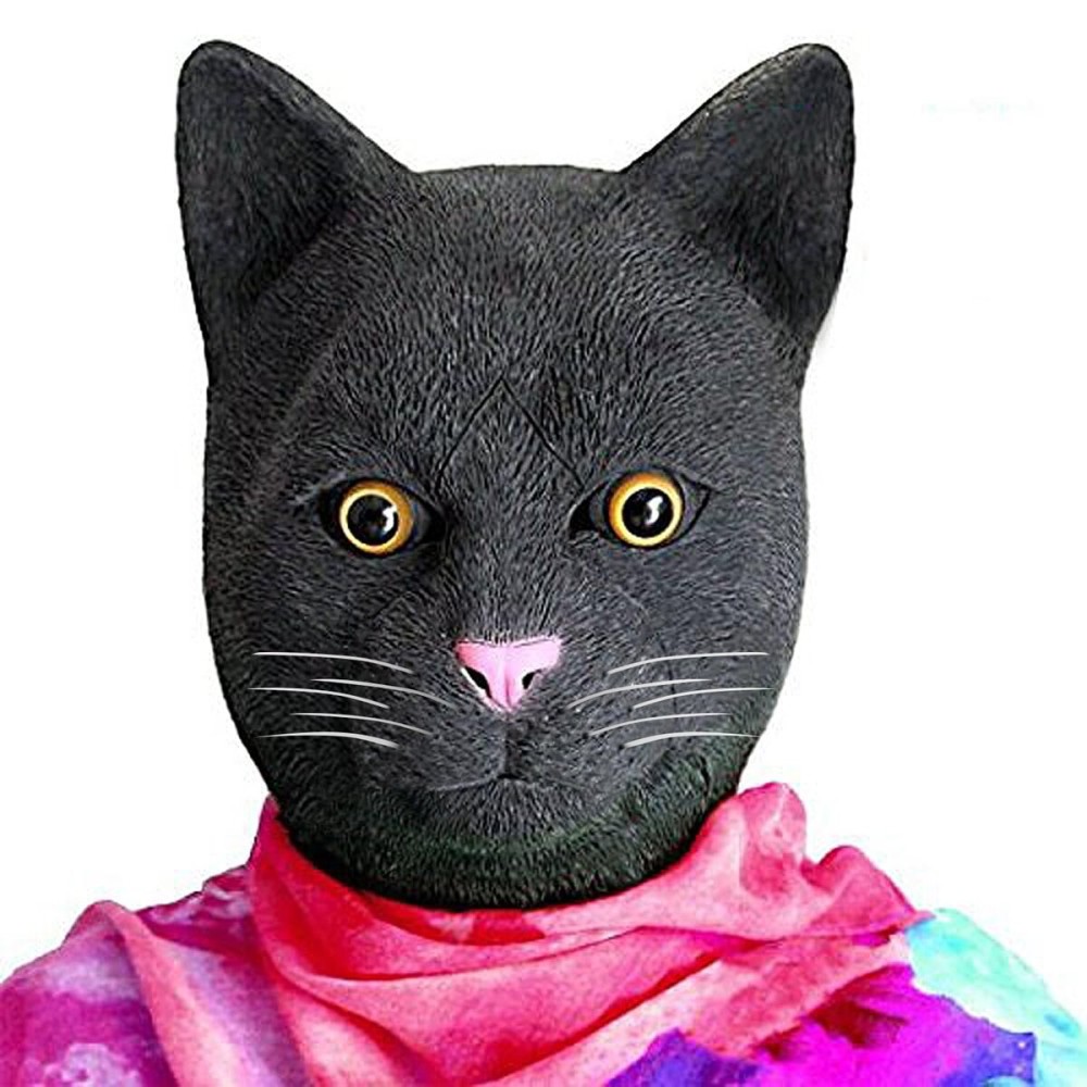 CreepyParty Cat head Mask Deluxe Novelty Halloween Costume Masquerade Purge Maske Black