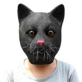CreepyParty Cat head Mask Deluxe Novelty Halloween Costume Masquerade Purge Maske Black