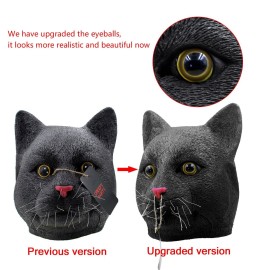 CreepyParty Cat head Mask Deluxe Novelty Halloween Costume Masquerade Purge Maske Black