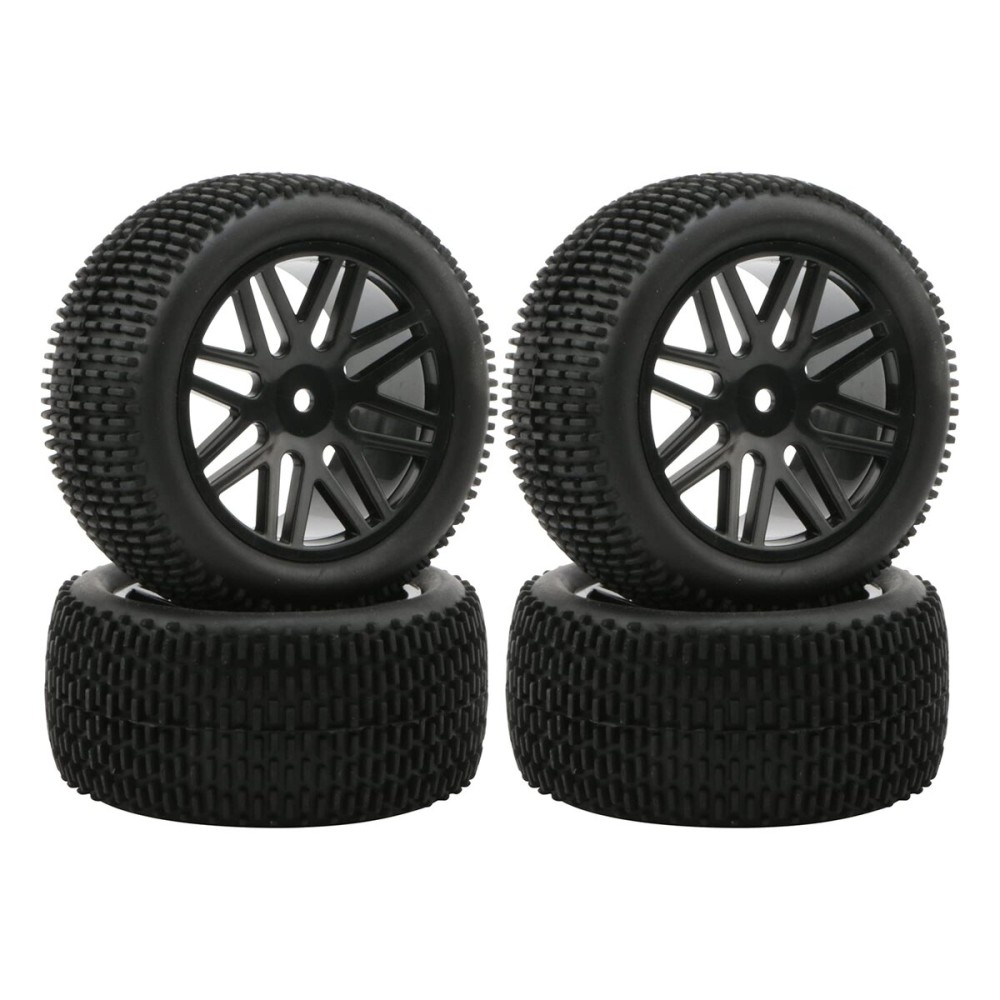 Buggy 2X Front 2X Rear Rubber Tires Black Wheel Rim for RC HSP 1:10 Off-Road Pack of 4