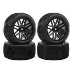 Buggy 2X Front 2X Rear Rubber Tires Black Wheel Rim for RC HSP 1:10 Off-Road Pack of 4